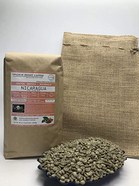5 Pounds – Southern Central America – Nicaragua – Unroasted Arabica Green Coffee Beans – Grown In Region Jinotega – Altitude 1100-1350 Meters – Drying/Milling Process Is Washed - Includes Burlap Bag