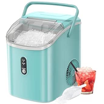 R.W.FLAME Nugget Ice Maker Countertop with Soft Chewable Pellet Ice,Pebble Portable Ice Machine with Ice Scoop, 34lbs/24 Hours, Self-Cleaning, Sonic Ice, One-Click Operation, for Kitchen,Office,Green