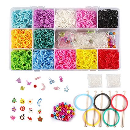 STSTECH DIY Loom Refill Kit for Crafting Gadgets Friendship Bracelet -5500 Rubber Bands Set with 6 Hooks,100 S-Clips,12 Silicone Charms,45 beads (12 Rainbow Colors)