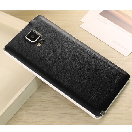 Galaxy Note 4 Back Cover, ANLEY Bubble Pack Series - [Leather Feel] [Original Fit] Back Battery Cover Plate Replacement for Samsung Galaxy Note4 (Black)   Free Ultra Clear Screen Protector Film