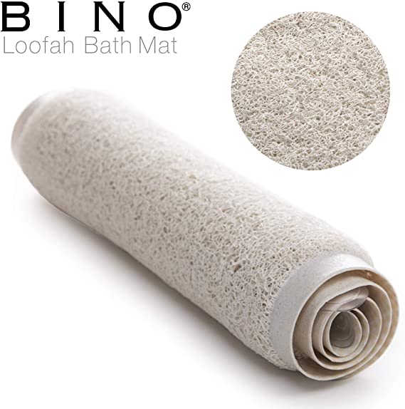 BINO Loofah Non-Slip Bath Mat for Tub, Ivory - Quick Drying Mildew Resistant Cushioned Mat with Suction Cups