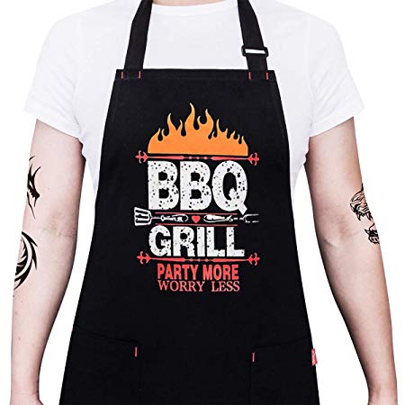 ALIPOBO BBQ Grill Aprons for Men Chef, Adjustable Bib Apron with 2 Pockets and 40" Long Ties for Kitchen Cooking, Baking, Gardening, Black