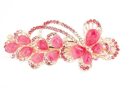 Yeshan Lady lovely Jewelry Rhinestone Crystal beaded Butterfly Design Alloy Hair Barrettes Clips,Pink