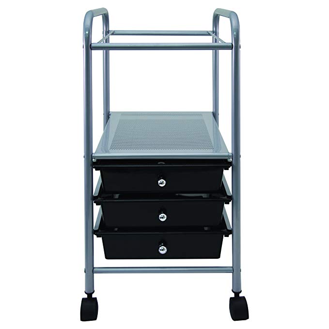 Vertiflex Slim-Profile Mobile File Cart with 3 Drawers, 15.7" x 13" x 26.25", Black/Silver (VF53037)