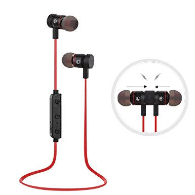 Bluetooth Headphones, Ifecco In-ear Wireless Earbuds Sports Magnetic Earphones with Built-in Mic Noise Cancellation Support Sweat-proof Stereo Headset for iPhone Android and More (Red)