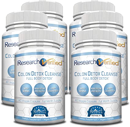 Research Verified Colon Detox Cleanse - #1 Colon Cleansing & Detox Treatment - 100% Natural w/Probiotics & 19 Tested Ingredients - 100% Money Back - 6 Bottles Supply