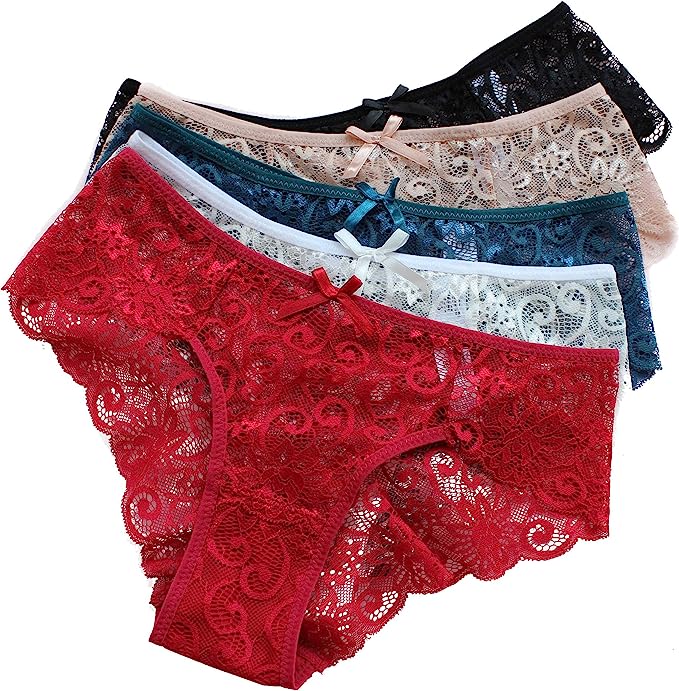 YKSH Womens Sexy Lace Breathable Underwear Silky Comfy Lace Briefs Pack of 5