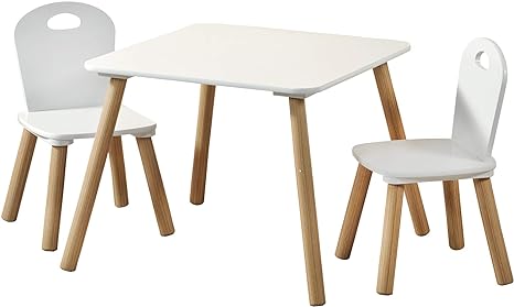 Kesper Children's Table with 2 Stems, White, Measure Table 55 x 55 x 45 cm, Chair 27.5 x 27.5 x 50.5 cm, 1771213