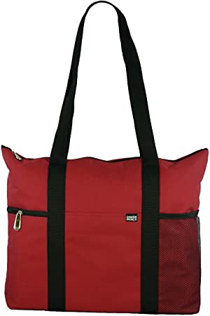 Shoulder Tote with Multiple Pockets and Zipper Closure, Red