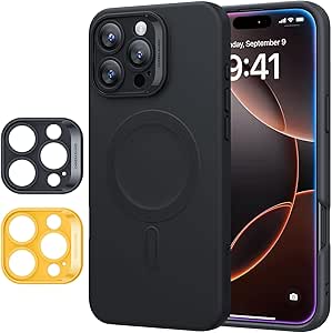 ESR for iPhone 16 Pro Case with MagSafe, Supports Magnetic Charging, Smooth & Slim Silicone Case, Shockproof, Full Screen and Camera Protection, Soft Microfiber Lining, Cloud Series, Black