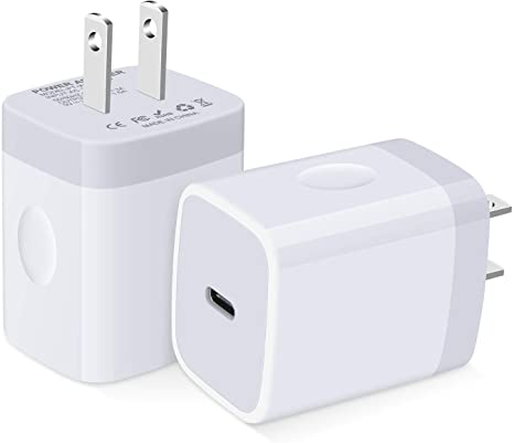 USB C Wall Charger, FiveBox [2Pack] 20W Fast PD Wall Adapter Charger USB C Plug Block Brick Cube Type C Charging Box Power Adapter Compatible iPhone 13 12 Mini Pro Max SE 11 Pro XS XR X 8 Pad, Samsung