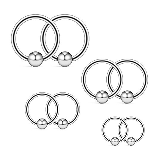 Ruifan 20G 16G 14G 12G Surgical Steel Captive Bead Nose Hoop Septum Earring Eyebrow Tongue Lip Nipple Helix Tragus Piercing Rings 8mm,10mm,12mm,14mm