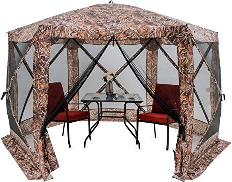 HAPPYGRILL 140”x 140” Outdoor Patio Canopy Portable Pop up Gazebo, Large Screen Tent Bug & Rain Protection, Camouflage