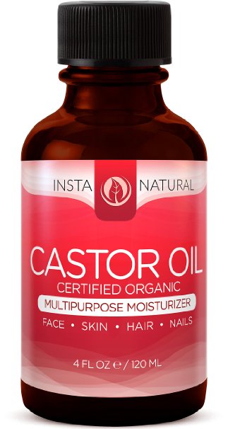 InstaNatural Castor Oil - 100% Pure & Certified Organic for Hair, Face, Skin & Nails - Best Cold Pressed & Unrefined Moisturizer for Healthy Skin - Natural Conditioner for Dry & Damaged Hair - 4 OZ