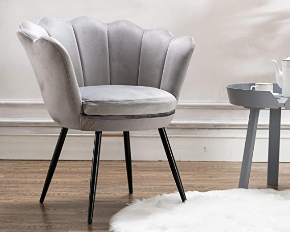 CIMOTA Living Room Chairs,Velvet Makeup Vanity Chair with Back Arm Modern Bedroom Accent Chair Cute Comfy Single upholstered Chair with Black Metal Legs (Grey)