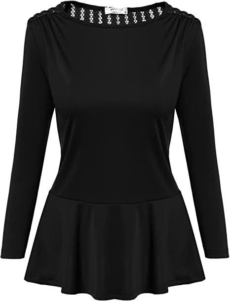 ACEVOG Women O-Neck 3 4 Sleeve Solid Slim Fit Asymmetrical Peplum Top S-M