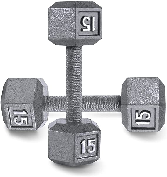 CAP Barbell Cast Iron Solid Hexagon Gray Dumbbells, Strength Training Free Weights Set of 2 for Women and Men, Hand Weights Sold by Pairs, from 1 to 120 LBS, Multi-Select Weight Size Options Available