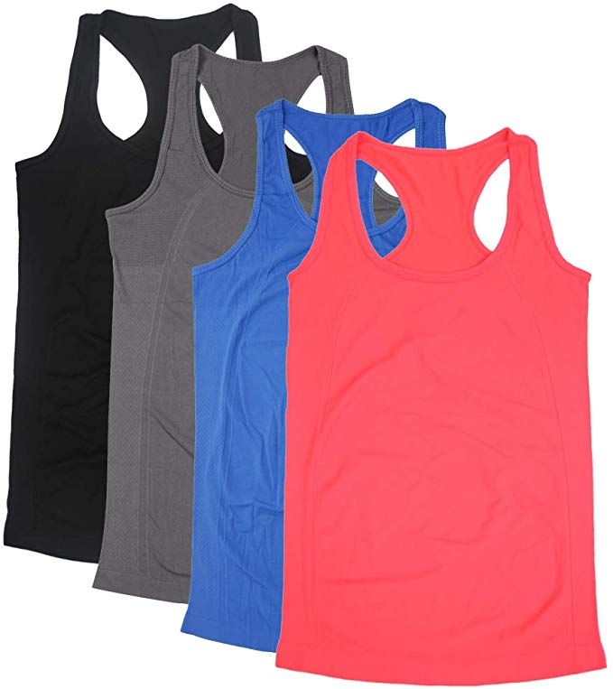 BollyQueena Women's Workout Tanks Long Racerback Yoga Sports Tank Tops Activewear 1,2,3,4 Packs