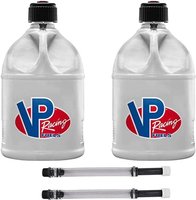 VP Racing Fuels 5 Gallon Round Motorsport Utility Container White & Hose (2 Pack)