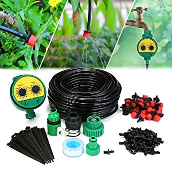 KINGSO Micro Flow Drip Watering Irrigation Adjustable Kits System Self Plant Garden Hose Automatic Watering Kits (full set)