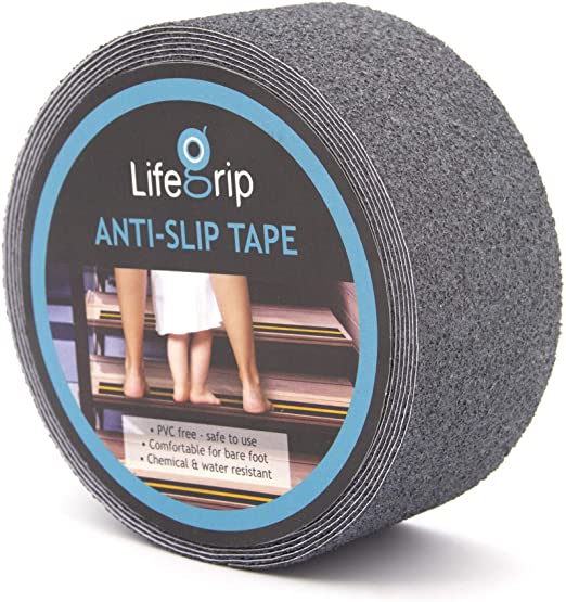 LifeGrip Anti Slip Safety Tape, Non Slip Stair Tread, Textured Rubber Surface, Comfortable for Bare Foot, 2 inch X 15 foot, Grey