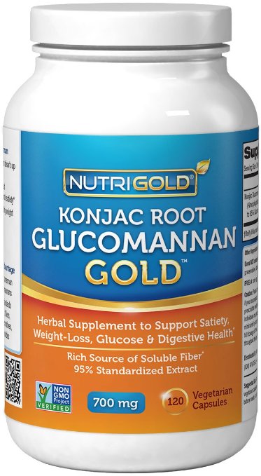 NutriGold Glucomannan GOLD Konjac Root Fiber for Weight-loss 700mg 120 Vegetarian Capsules