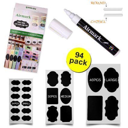 94 Pcs Reusable Chalkboard Labels - Premium Stickers for Jars   1 White Erasable Liquid Chalk Marker. BEST for Your pantry Kitchen Storage & Office Canisters