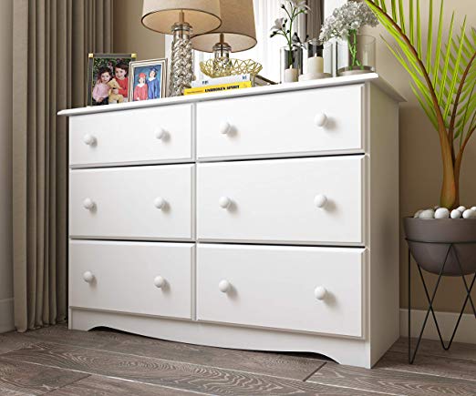 100% Solid Wood Double Dresser with 4 Super Jumbo Drawers by Palace Imports, White, 48”W x 33”H x 17”D. Optional Mirror, Antique Brass Knobs Sold Separately. Requires Assembly