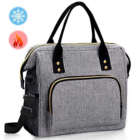 Insulated Lunch Bag, Large Lunch Tote Bag with Adjustable Shoulder Strap, Leakproof Reusable Cooler Lunch Bags for Women and Men, Perfect for Work Office School Picnic