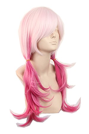 Topcosplay Women's Wavy Medium Fiber Cosplay Cosutme Wig White Pink Gradient 20 Inch