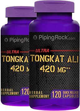 Piping Rock Ultra Tongkat Ali Long Jack 420 mg 2 Bottles x 120 Quick Release Capsules Herbal Supplement