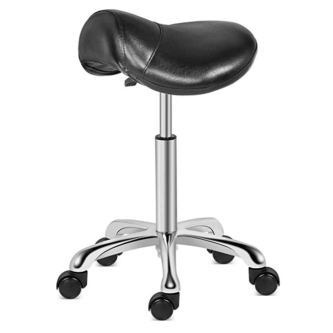 Kaleurrier Saddle Stool Rolling Swivel Height Adjustable with Wheels,Heavy Duty Anti-Fatigue Stool,Ergonomic Stool Chair for Lab,Clinic,Dentist,Salon,Massage,Office and Home Kitchen (Black)
