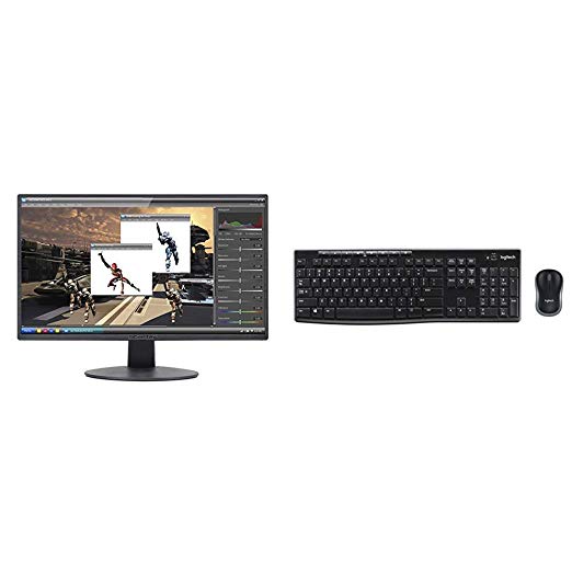 Sceptre E205W-1600 20" 75Hz Ultra Thin LED Monitor HDMI VGA Build-in Speakers, Metallic Black & Logitech MK270 Wireless Keyboard and Mouse Combo, 2.4GHz Dropout-Free Connection