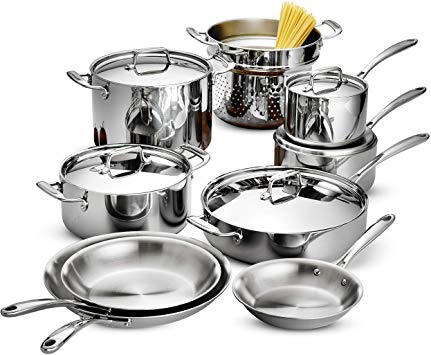 Tramontina 80116/568DS Stainless Steel Tri-Ply Clad Cookware Set, 14-Piece, Made in China