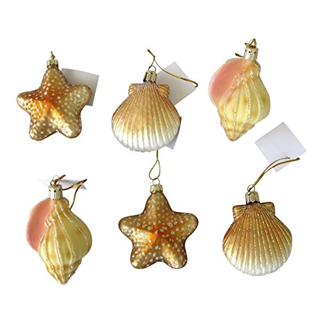 6 Blown Glass Shell Seashell Christmas Ornaments