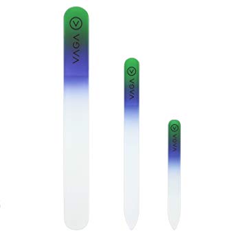 VAGA Premium Tool Kit Set Of 3 Nail Art Pedicure Tools Crystal Glass Nail Strengthener File/Filers In Green And Blue Colors A Perfect Womans Gifts Ideas Nail Buffer Nail Kit