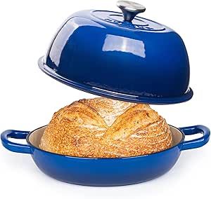 Enamelled Cast Iron Dutch Oven Pot – Dutch Oven For Sourdough Bread Baking – Cast Iron Bread Pot – Dark Blue, 6 Quarts, 22cm – by Nuovva