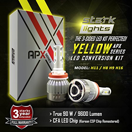 Stark APX 90W 9600LM LED Light 3000K Yellow High Power Kit - Low Beam/ High Beam/ Fog Light Bulbs - H8 / H9 / H11 / H16