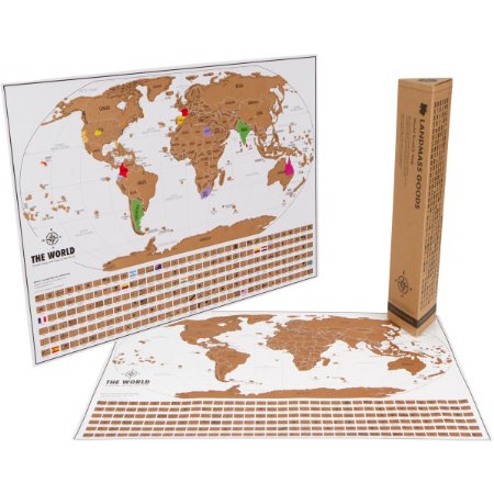 Scratch Map World - Unique Scratch Off Map Travel Gift with Flags of the World and US States - By Landmass Goods