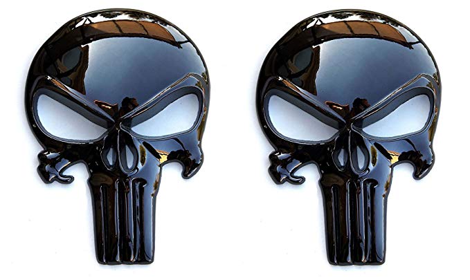 Premium Black 3D Metal Decal / Sticker (2 pack) - Tactical Skull for Gun Magazine, Car, Truck, Motorcycle, etc