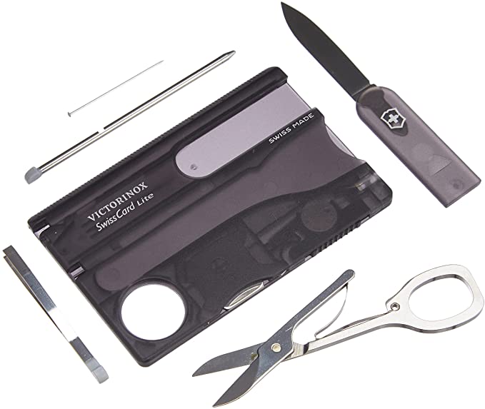 Victorinox Swiss Card Lite, Swiss Made Pocket Tool, 13 Functions, LED, Magnifier, Black Transparent