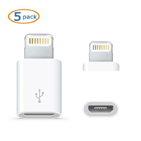 Lamyik Pack of 5 Micro USB to 8 Pin Lightning Converter Adapter for Android Phones to iPhone66s Plus iPod Samsung Phones etc
