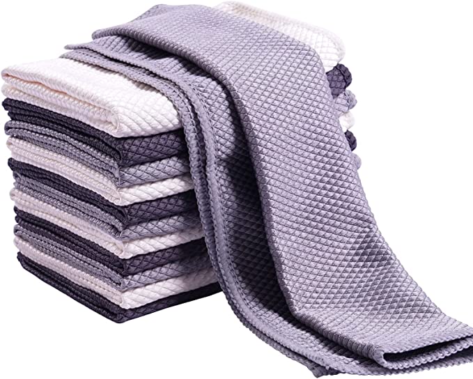 Viviland Microfiber Cleaning Cloth-12PK, Dish Towels, Cleaning Rags, Dish Towels for Kitchen and Drying Dishes, Softer Highly Absorbent, Lint Free Streak Free, Cream, Dark Gray and Light Gray (12in.x12in.)