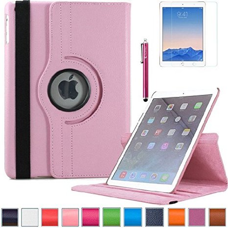 iPad Air 2 Case, AiSMei® 360 Degree Rotating Stand Case Cover with Wake Up/Sleep Function For Apple iPad Air 2, iPad Air2,iPad 6 [the 6th Gen 9.7-Inch iPad] [Case Stylus Film] -Pink