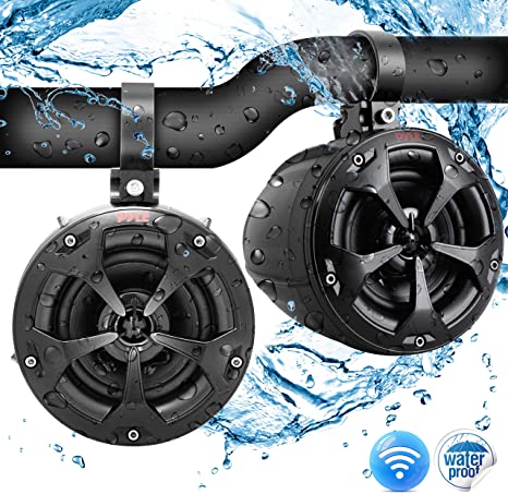 4” Waterproof Off-Road Bluetooth Speakers - 800W Power w/ Amplified Speaker System for ATV/UTV, Aux (3.5mm) Input Jack, Marine Grade Weatherproof, Great for Use w/ all 12V Vehicles - Pyle PLUTV43BTA