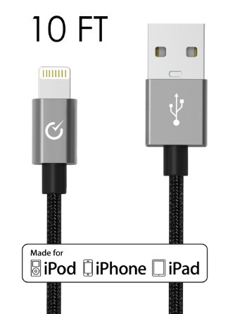 Volts 10ft Lightning Cable to USB Apple MFi Certified Charger w Ultra Compact Connector Head for Apple iPhone 6  6s  6 plus iPod iPad and more 3 meter - Space Gray
