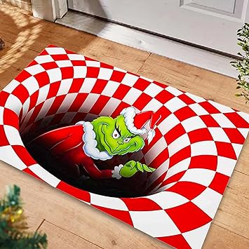 Christmas Door mat, Christmas Non-Slip Visual Door Mat, 3D Visual Illusion Fluffy Carpet, Illusion Doormat, for Christmas Indoor Outdoor Home Party (60 * 90Red)
