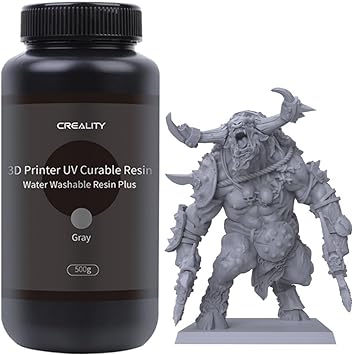 Creality Official Upgrade Water Washable 3D Printer Resin, 500g Fast Curing 3D Resin for 2K 4K 8K 3D Printing, 405nm UV-Curing Resin, High Precision, Low Shrinkage, Excellent Fluidity (Grey)