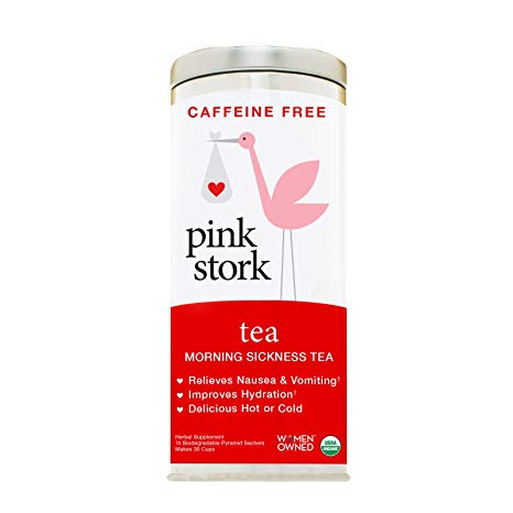 Pink Stork Tea: Morning Sickness Relief Pregnancy Tea -Organic Ginger Peach -Relief from Morning Sickness, Nausea, Cramps, Constipation, and More -Delicious Hot or Cold -30 Cups, Caffeine Free