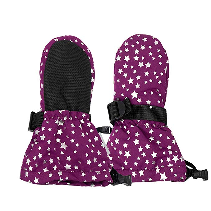 Waterproof Stay-on Winter Snow and Ski Mittens Fleece-Lined for Baby Toddler Kids Girls and Boys